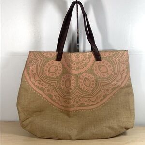 Beachy Jute Tote Bag with Pink Mandala Print
